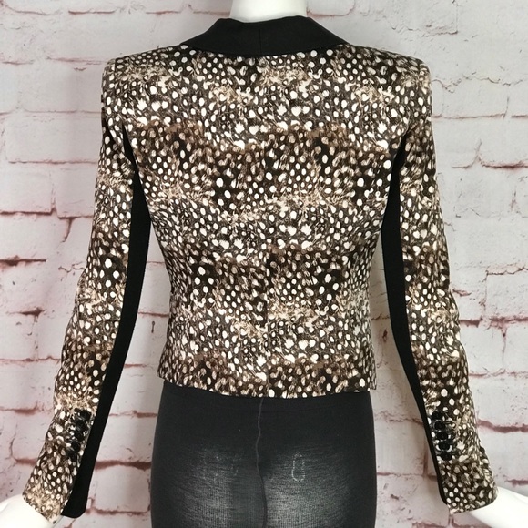 BCBGMaxAzria BOWIE Feather XXS Camel Combo Leopard print Tuxedo Blazer Jacket - Picture 8 of 16